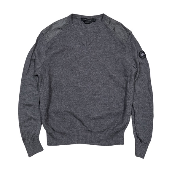 Canada Goose McLeod Merino Wool Knit Gray V Neck Sweater Mens L/XL - Picture 1 of 12